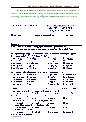 30 Đề thi học sinh giỏi môn Tiếng Anh 8
